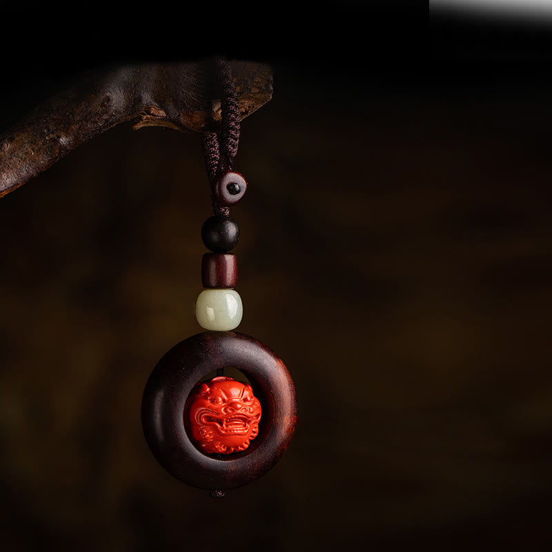 Buddha Stones Tibet Om Mani Padme Hum PiXiu Copper Coin Small Leaf Red Sandalwood Cinnabar Protection Key Chain - image 10