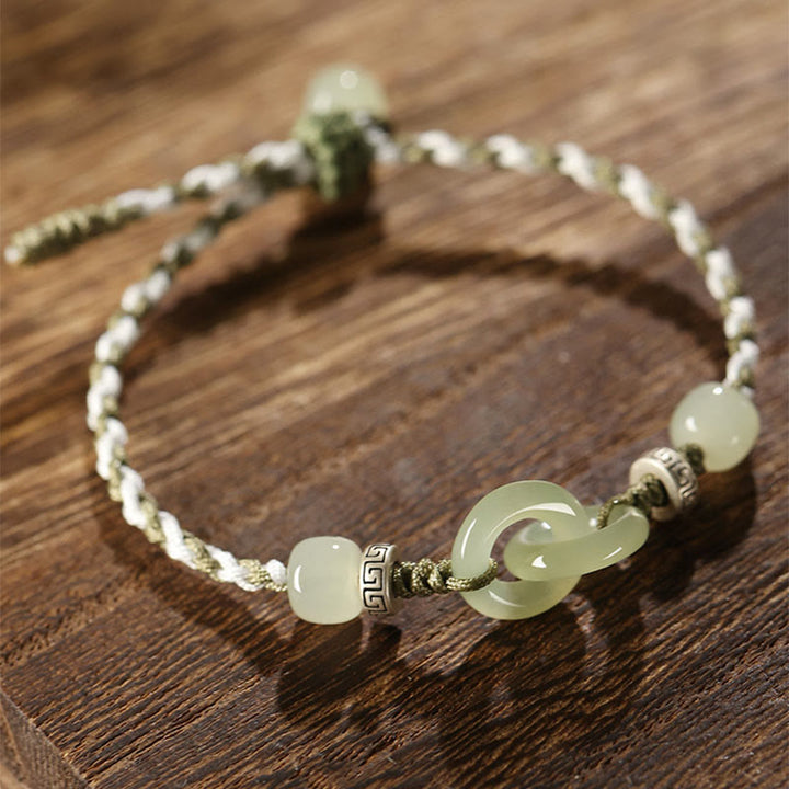 Buddha Stones Natural Hetian Jade Peace Buckle Luck Braided Bracelet - image 4