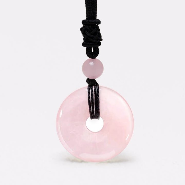 Buddha Stones Lucky Coin Pendant Healing Crystal Gemstone Necklace - Pink Crystal - image 9