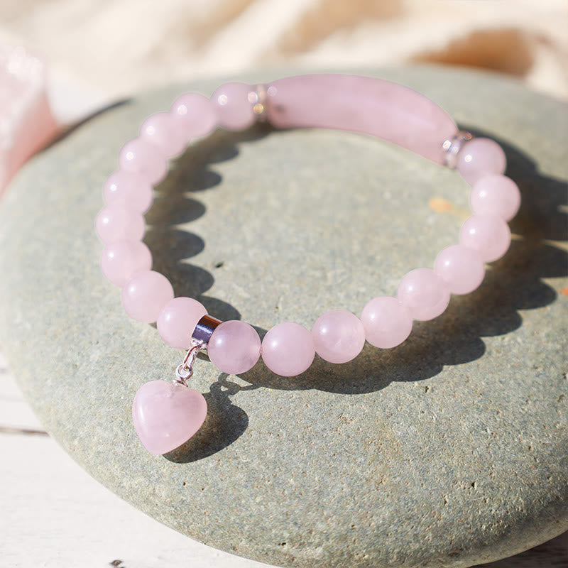 Buddha Stones Natural Quartz Love Heart Healing Beads Bracelet - Pink Crystal - image 27