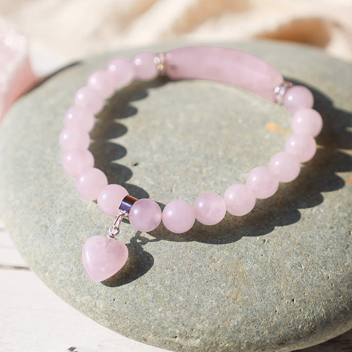 Buddha Stones Natural Quartz Love Heart Healing Beads Bracelet - Pink Crystal - image 27