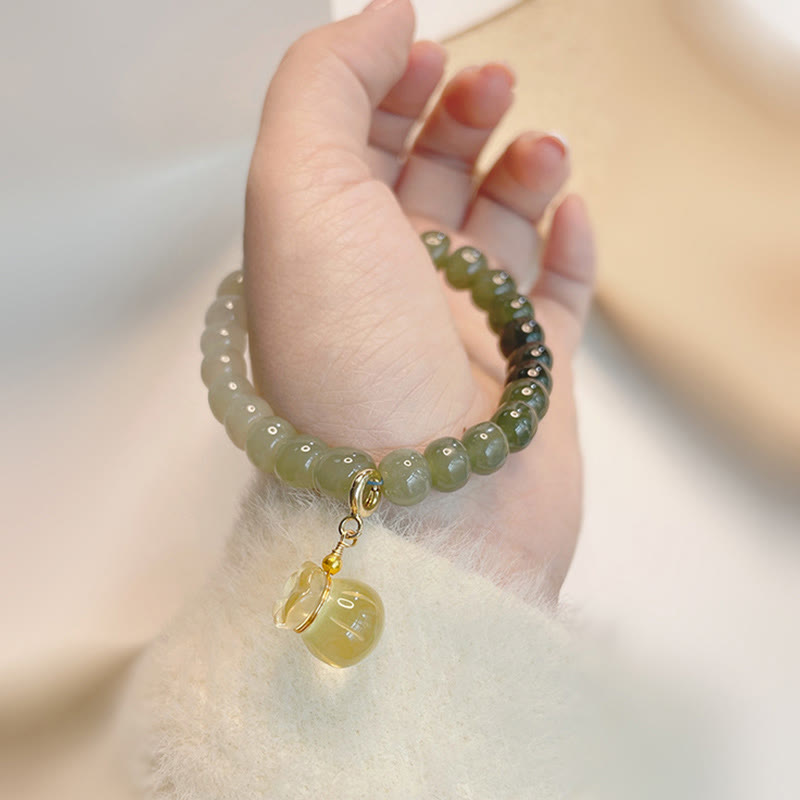 Buddha Stones Natural Hetian Jade Money Bag Charm Bead Prosperity Bracelet - image 2