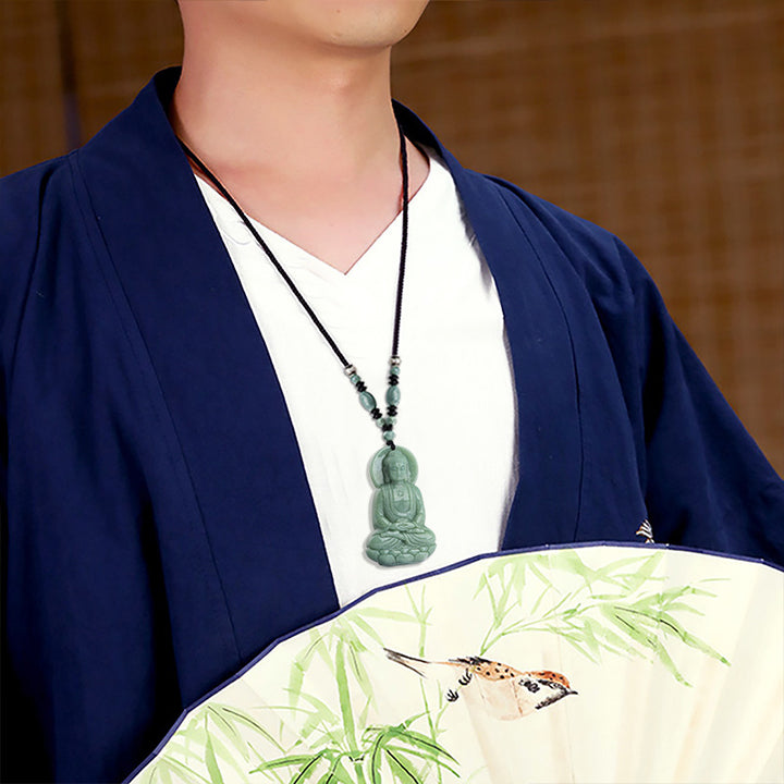 Buddha Stones Amitabha Buddha Jade Amulet Compassion String Necklace - image 2