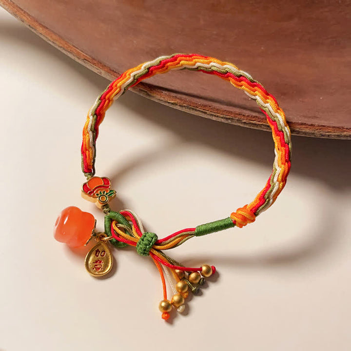 Buddha Stones Persimmon Red Agate Strength Reincarnation Knot Braid String Bracelet - image 11
