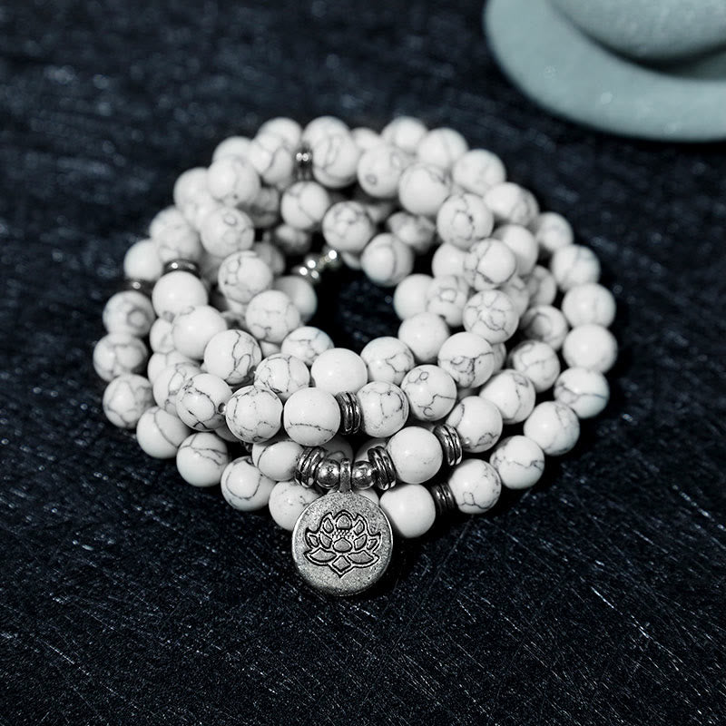 Buddha Stones White Turquoise Lotus Mala Healing Bracelet - image 1