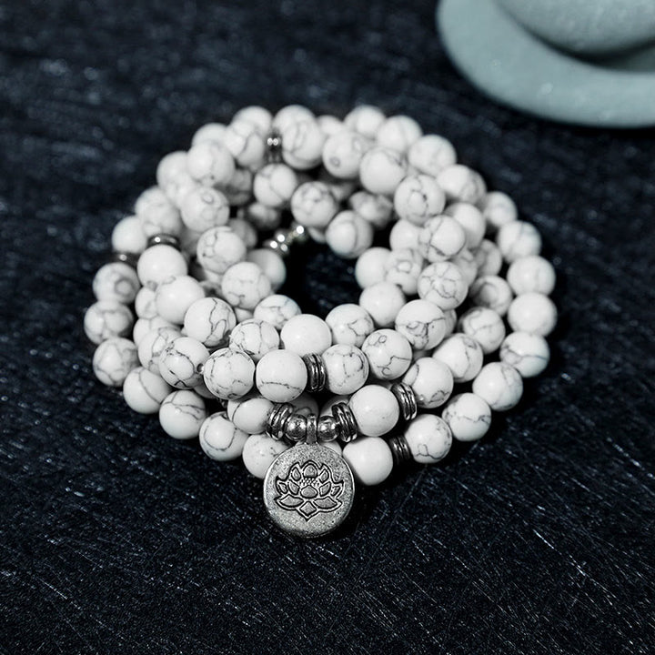 Buddha Stones White Turquoise Lotus Mala Healing Bracelet - image 1