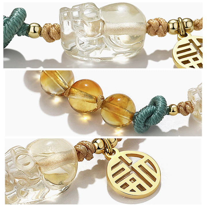 Buddha Stones Citrine PiXiu Fu Character Prosperity String Braided Bracelet - image 2