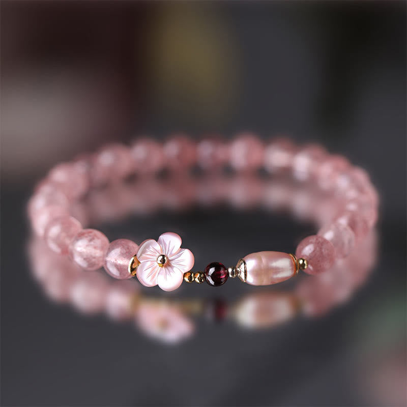Buddha Stones Strawberry Quartz Peach Blossom Love Bracelet - Strawberry Quartz(Love♥Healing) - image 0
