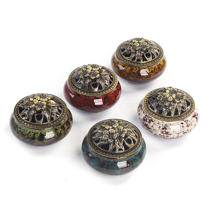 Buddha Stones Flower Pattern Ceramic Blessing Meditation Incense Burner Decoration - image 7