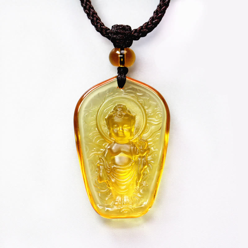 Buddha Stones Tibetan Buddha Liuli Crystal Serenity Necklace Pendant - Yellow Buddha - image 3
