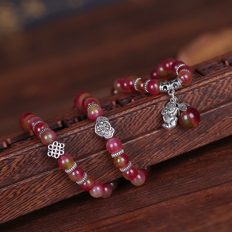 Buddha Stones Natural Watermelon Tourmaline PiXiu Elephant Positive Triple Wrap Bracelet - image 5