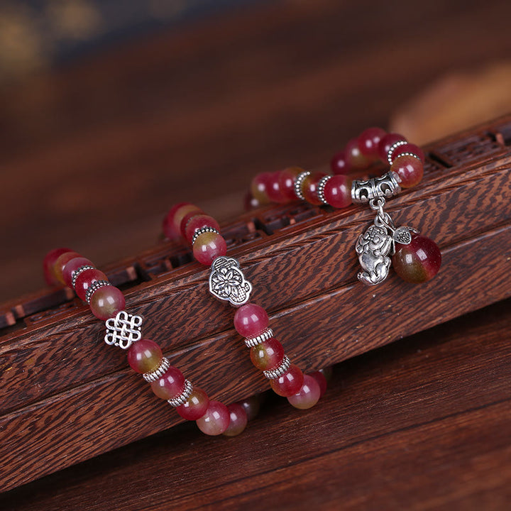 Buddha Stones Natural Watermelon Tourmaline PiXiu Elephant Positive Triple Wrap Bracelet - image 5