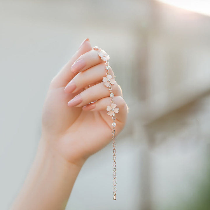 Buddha Stones Pink Crystal Four Leaf Clover Love Chain Bracelet - image 8