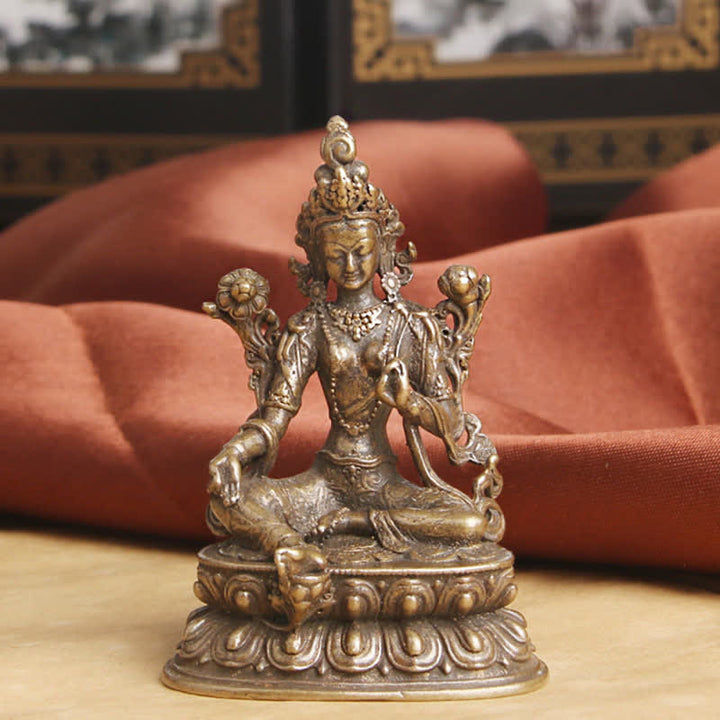 Buddha Stones Bodhisattva Green Tara Calm Hope Copper Statue Decoration - image 2