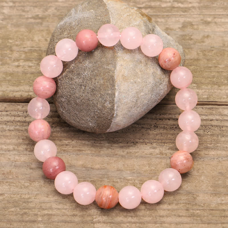 Buddha Stones 108 Mala Beads Pink Crystal Love Tassel Bracelet - image 5