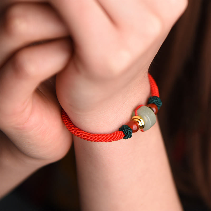 Buddha Stones Tibetan Green Aventurine Luck Braid String Bracelet - Red(Bracelet Size 18cm) - image 4