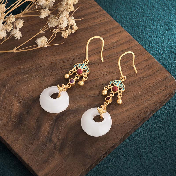 FengShui White Jade Blessing Drop Earrings - image 1