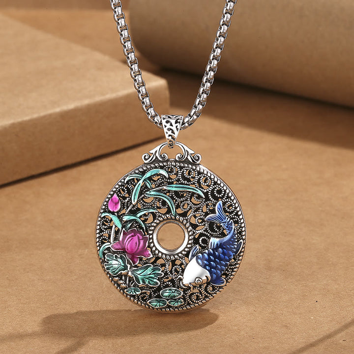 Buddha Stones Koi Fish Lotus Peace Buckle Fu Character Wealth Luck Necklace Pendant - Lotus Koi Fish&Chain - image 0