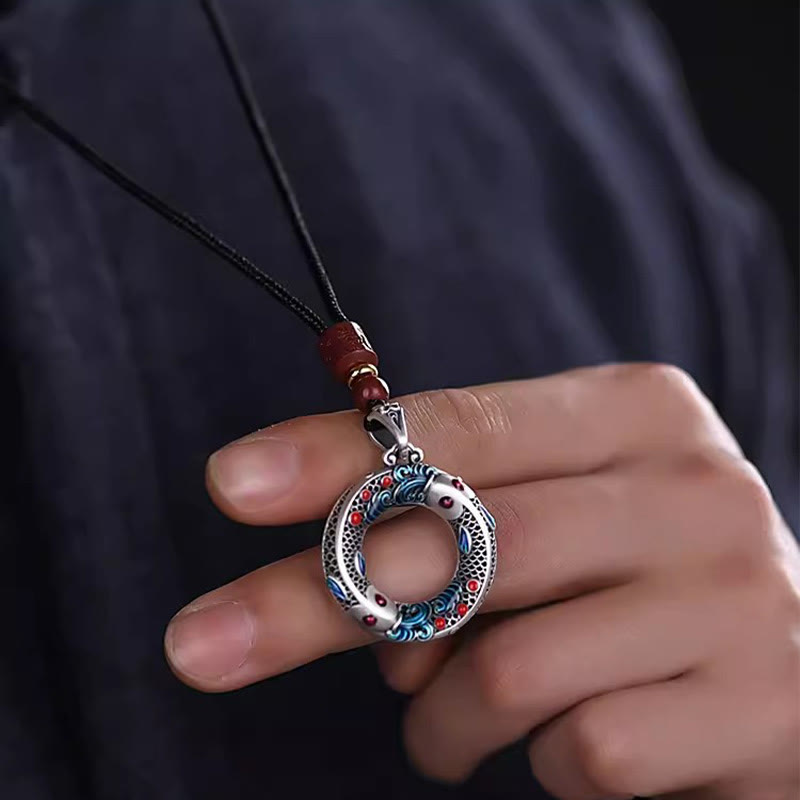 Buddha Stones Koi Fish Peace Buckle Copper Wealth Luck Necklace Pendant - image 2