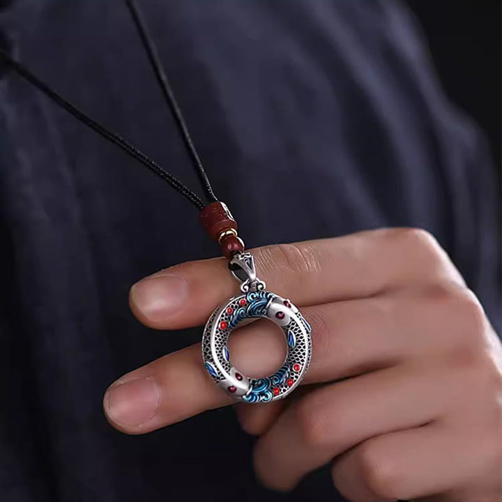 Buddha Stones Koi Fish Peace Buckle Copper Wealth Luck Necklace Pendant - image 2