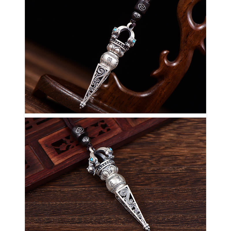 Buddha Stones Tibetan Om Mani Padme Hum Dorje Vajra Design Wisdom Rotatable Necklace Pendant - image 6