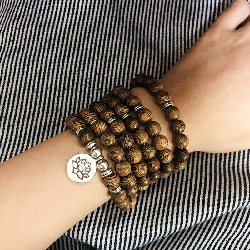 Buddha Stones Tibetan Lightning Strike Wood Bracelet Lotus Buddha Mala - image 5