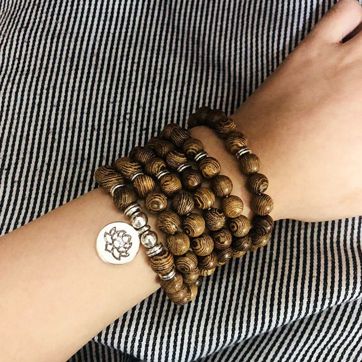 Buddha Stones Tibetan Lightning Strike Wood Bracelet Lotus Buddha Mala - image 5