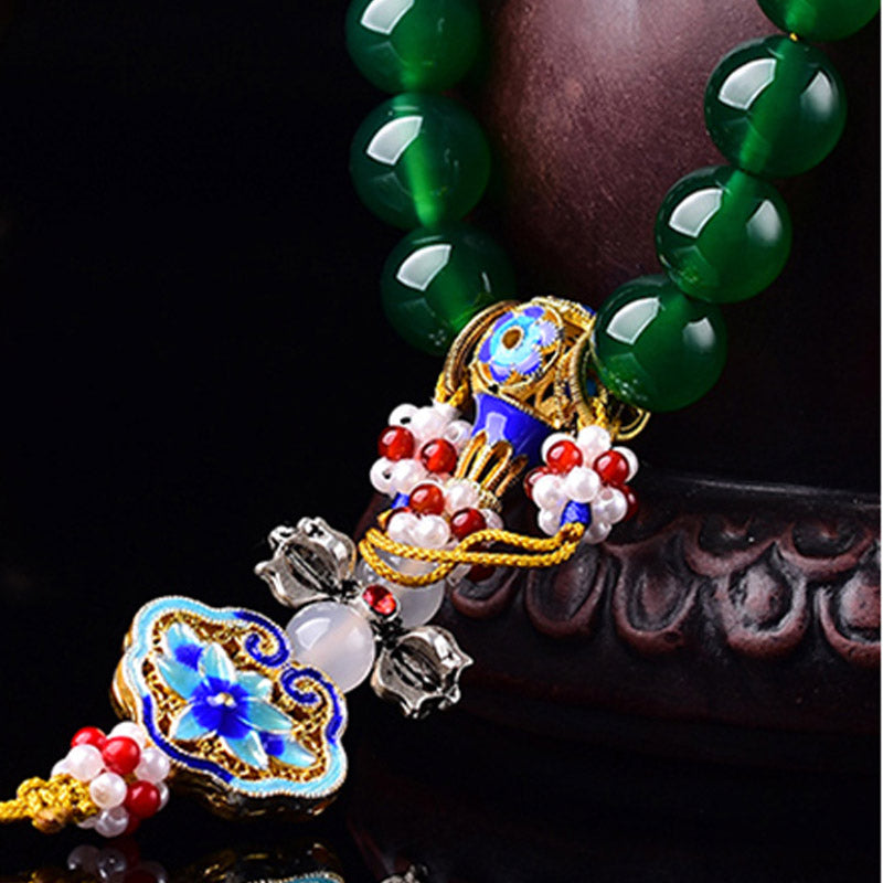 Buddha Stones Natural Green Agate Wrist Mala Success Charm Pocket Mala Car Decoration - image 6