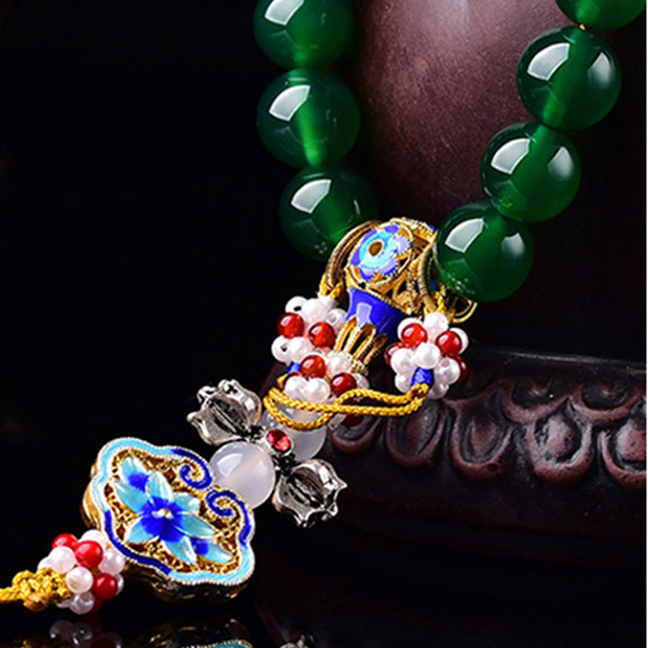 Buddha Stones Natural Green Agate Wrist Mala Success Charm Pocket Mala Car Decoration - image 6