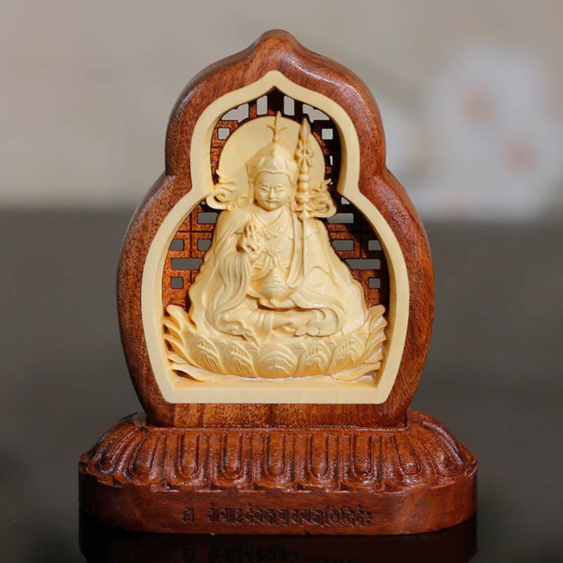 Buddha Stones Guru Rinpoche Buddha Padmasambhavan Serenity Wood Engraved Statue Figurine Decoration - 7*7.5cm - image 0