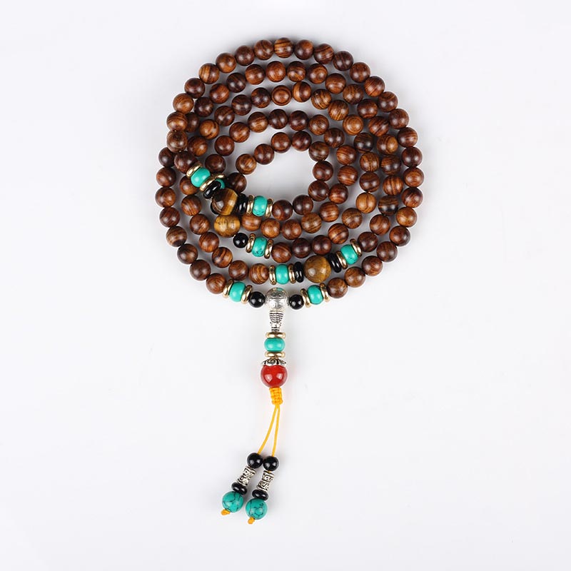 Buddha Stones 108 Beads Rosewood Tiger Eye Mala Healing Bracelet - image 2