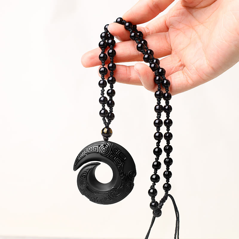 Buddha Stones Natural Black Obsidian Ice Obsidian Strength Necklace Pendant - image 5