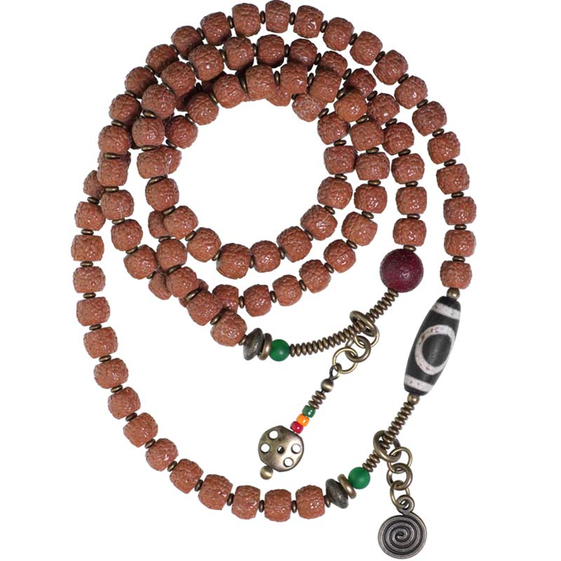 Buddha Stones 108 Mala Rudraksha Beads Bodhi Seed Dzi Bead Luck Auspiciousness Tassel Bracelet - image 10