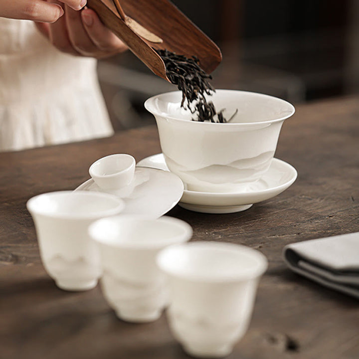 Buddha Stones Vintage Ink Painting Mountain White Porcelain Ceramic Gaiwan Sancai Teacup Kung Fu Tea Cup And Saucer With Lid Tea Utensil Teapot - image 7