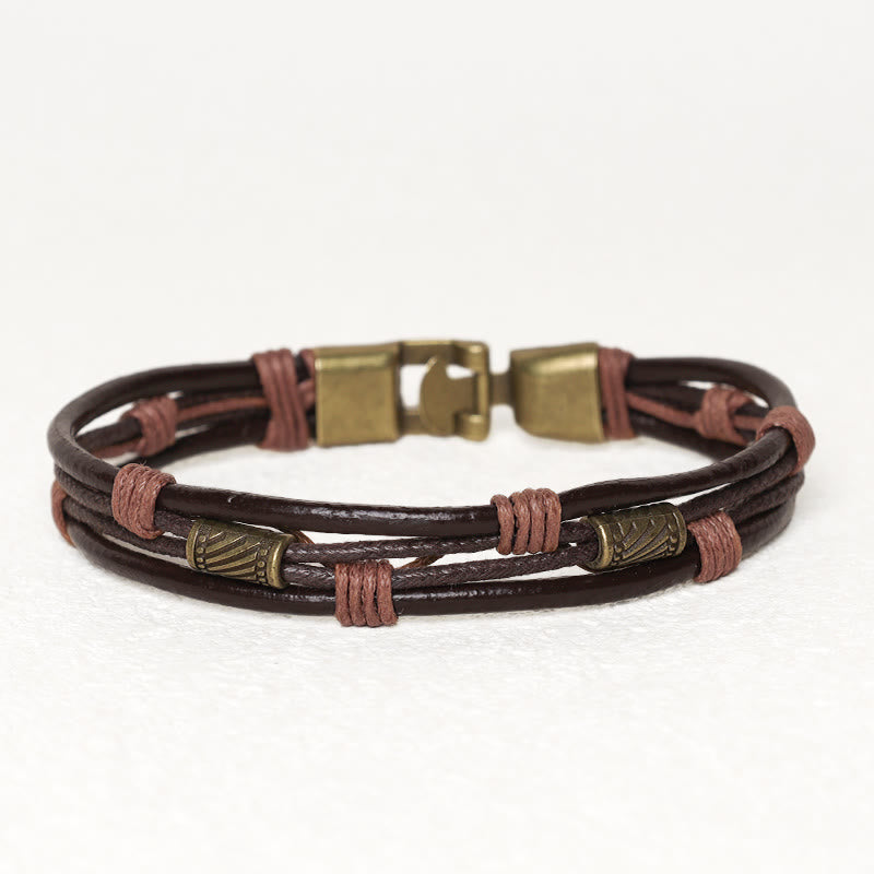Buddha Stones Vintage Leather Wrist Band Brown Rope Layered Bracelet Bangle - image 1