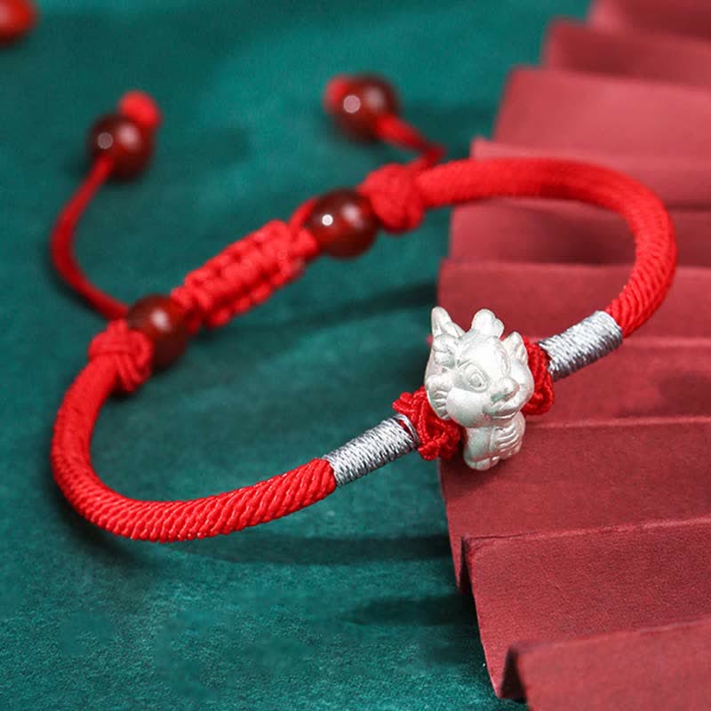 Buddha Stones 999 Sterling Silver Chinese Zodiac Luck Strength Red String Bracelet - Dragon(Bracelet Size 15.5cm+8cm) - image 10
