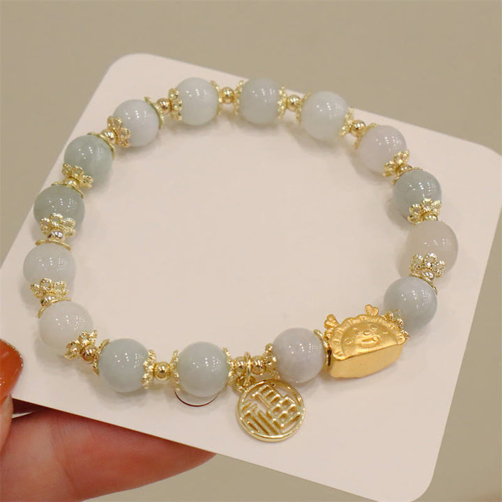 Buddha Stones Year Of The Dragon Red Agate Strawberry Quartz Black Obsidian Jade Garnet Pearl Cinnabar Dumpling Dragon Luck Fu Character Bracelet - Jade(Wrist Circumference 14-19cm) - image 18