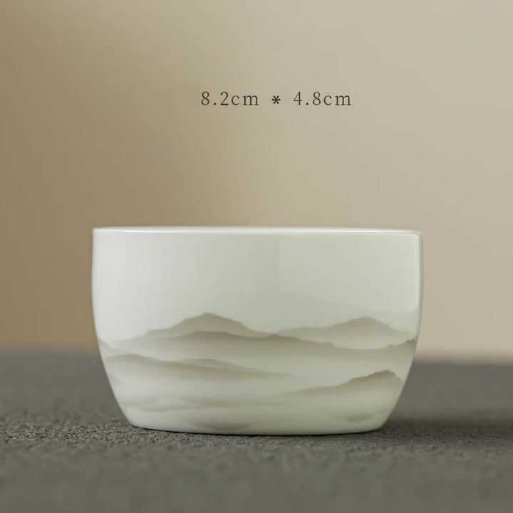 Buddha Stones Vintage Ink Painting Mountain White Porcelain Ceramic Gaiwan Sancai Teacup Kung Fu Tea Cup And Saucer With Lid Tea Utensil Teapot - Cup 8.2cm*4.8cm*160ml - image 12