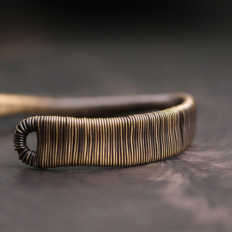 Buddha Stones Simple Design Wrapped Brass Copper Luck Wealth Adjustable Cuff Bracelet - image 7