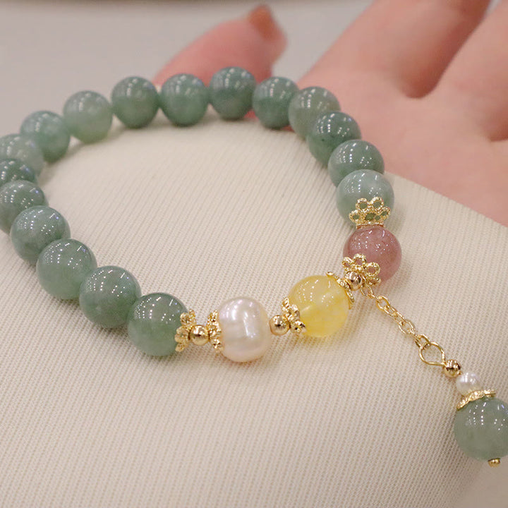 Buddha Stones Jade Pearl Strawberry Quartz Abundance Luck Bead Charm Bracelet - image 2