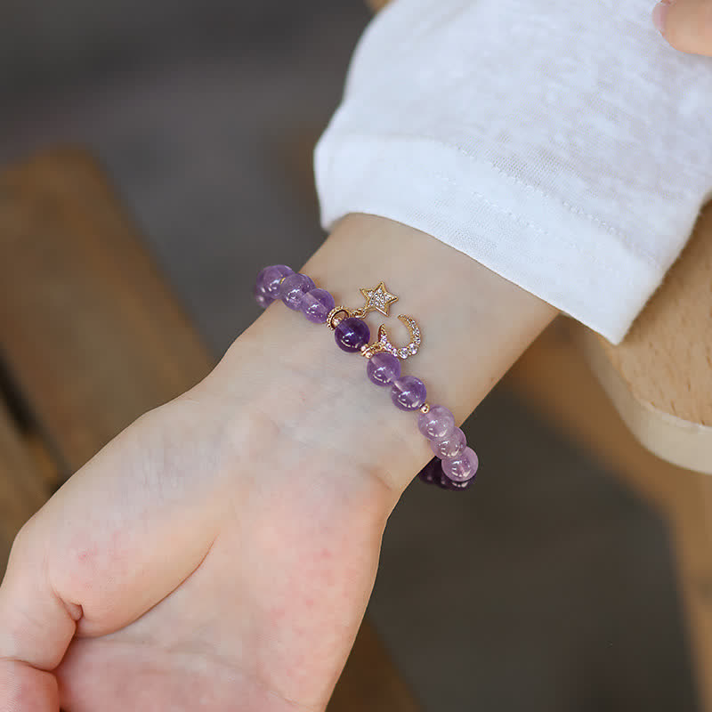 Buddha Stones Amethyst Crystal Moon Star Healing Bracelet - image 4