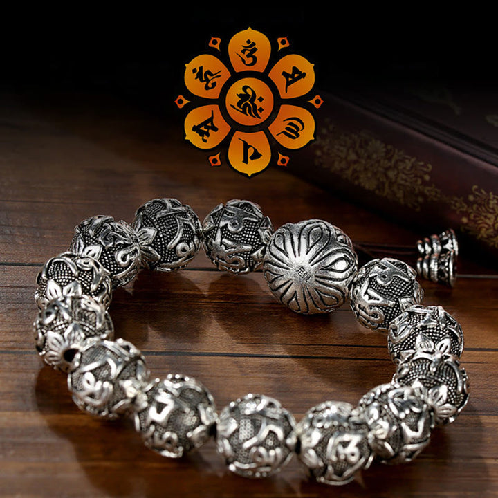 Buddha Stones Tibetan Om Mani Padme Hum Carved Alloy Beads Amulet Bracelet - image 4