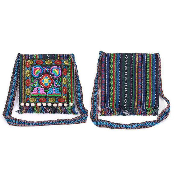 Buddha Stones Tibetan Handmade Embroidered Camellia Canvas Shoulder Bag Crossbody Bag - image 4