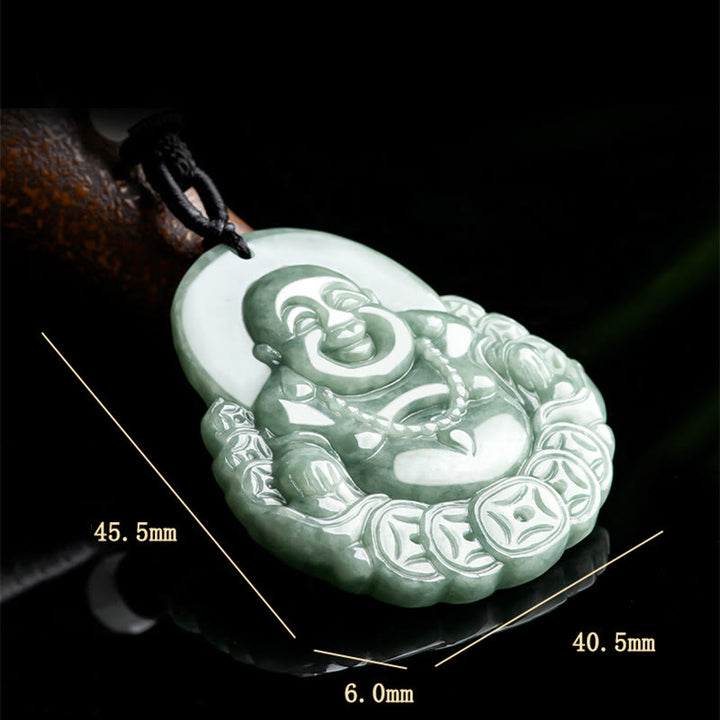 Buddha Stones Laughing Buddha Natural Jade Copper Coin Abundance Necklace Pendant - image 7