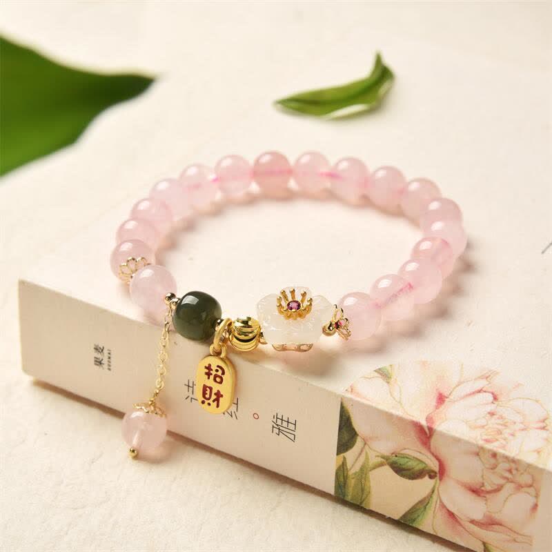 Buddha Stones Natural Pink Crystal Jade Flower Warm Love Bracelet - Pink Crystal (Soothing ♥ Warmth) - image 0