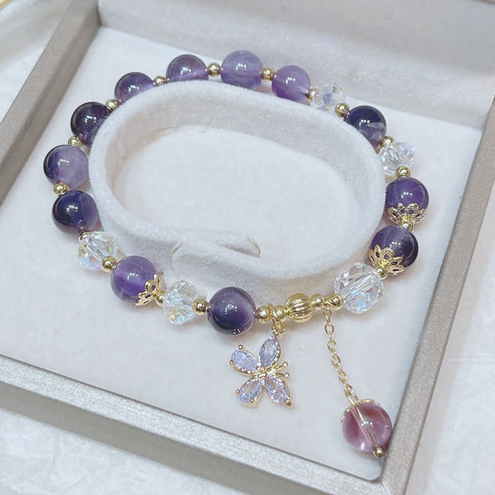 Buddha Stones Natural Amethyst Crystal Spiritual Butterfly Charm Bracelet - image 10