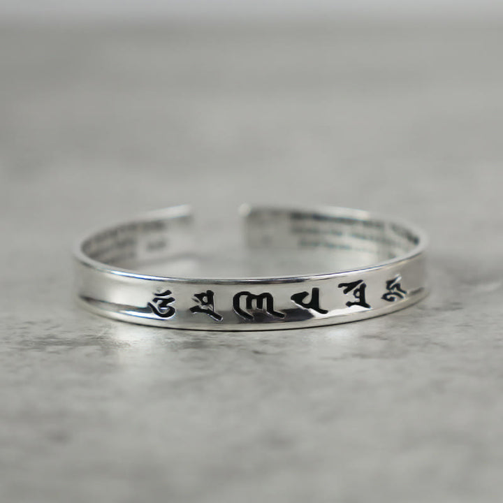 Buddha Stones Tibetan Mantra White Copper Bracelet - 12MM(Wrist Circumference: 15–17cm) - Mantra Black Engraving - image 0