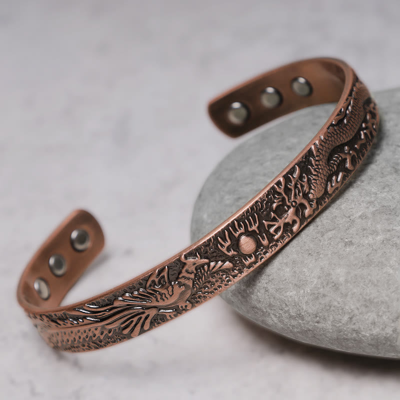 Buddha Stones Dragon Phoenix Magnetic Solid Copper Cuff Bracelet Bangle - image 3