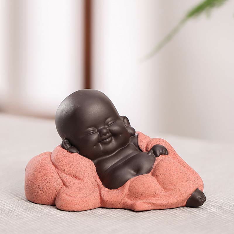 Buddha Stones Always Smiling Laughing Buddha Wealth Luck Purple Clay Maitreya Statue Decoration - Leisurely Little Laughing Buddha - image 10