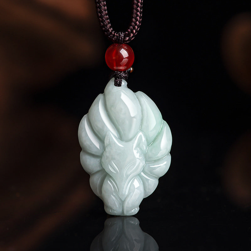 Buddha Stones Natural Jade Nine Tailed Fox Luck Prosperity Necklace Pendant - Jade (Prosperity ♥ Abundance) - image 0